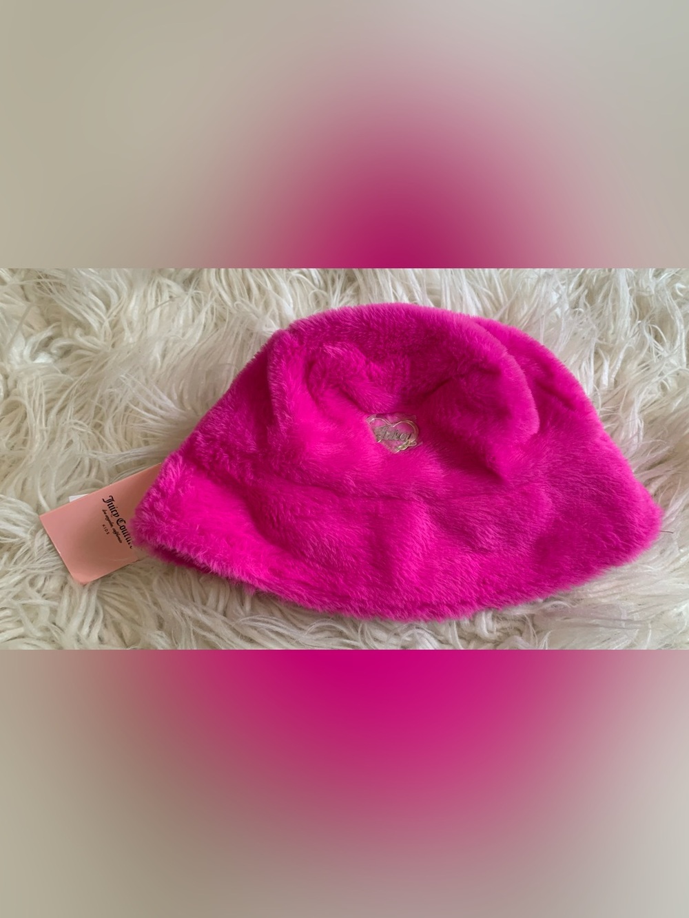 Juicy Couture Vibrant Pink Faux Fur Bucket Hat